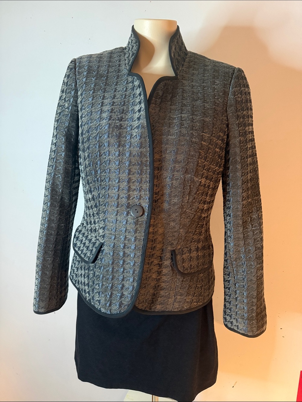 Studio by Liz Claiborne Grey Textured Single-Button Blazer
